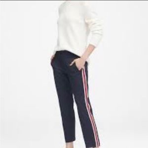 Banana Republic Avery Ankle Pants Black with Red and White Racer Stripe 2P